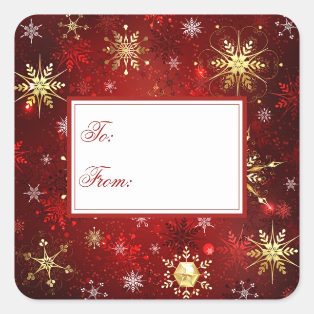 Gold Red Christmas Snowflakes Weihnachten Weihnach Quadratischer Aufkleber (Vorderseite)