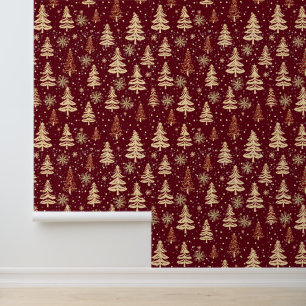 Gold Red Christmas Tree Schneeflocken Peel and Sti Tapete