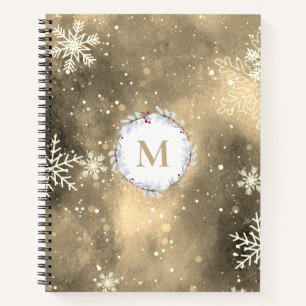 Gold Red Christmas Wreath Monogram Sketchbook Notizbuch