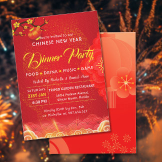 Gold & Red CNY Party Chinesisches Neujahrsfest Einladung