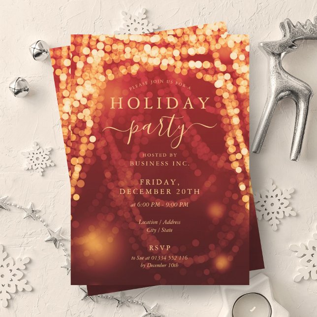 Gold Red Company Holiday Party String Lights Einladung (Gold Red Company Holiday Party String Lights Invitation)