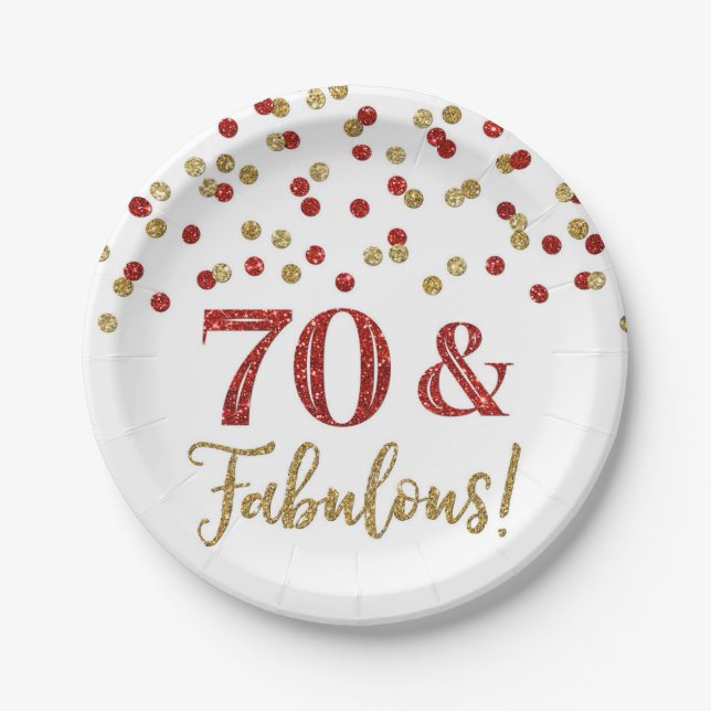 Gold Red Confetti 70 und fabulous Pappteller (Vorderseite)