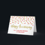 Gold Red Confetti Anniversary Card Karte<br><div class="desc">Mitarbeiter oder Mitarbeiter Jubiläum Grußkarte in modernen roten und goldenen Konfetti Muster.</div>