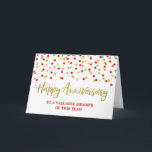 Gold Red Confetti Anniversary Card Karte<br><div class="desc">Mitarbeiter oder Mitarbeiter Jubiläum Grußkarte in modernen roten und goldenen Konfetti Muster.</div>