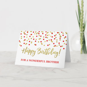 Gold Red Confetti Brother Birthday Card Karte