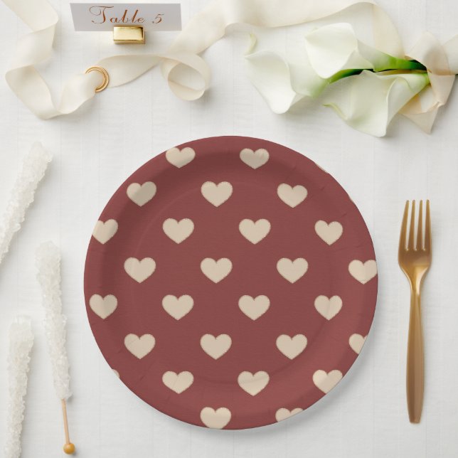 Gold Red Cream Glitter Hearts Bridal Shower Pappteller (Hochzeit)