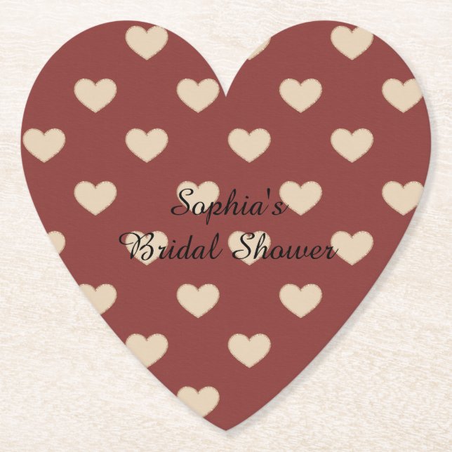 Gold Red Cream Glitter Hearts Bridal Shower Untersetzer (Vorderseite)
