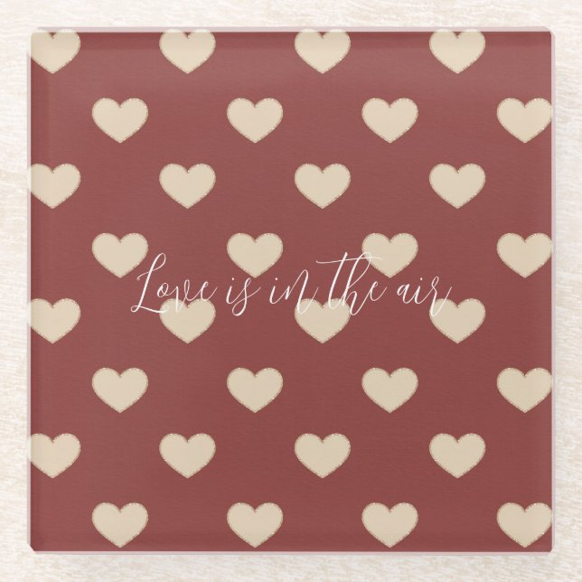 Gold Red Cream Glitter Hearts Valentine's Day Glasuntersetzer (Vorderseite)
