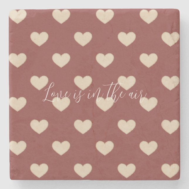 Gold Red Cream Glitter Hearts Valentine's Day Steinuntersetzer (Vorderseite)