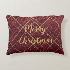 Gold Red Cross Pattern, Gold Merry Christmas Dekokissen
