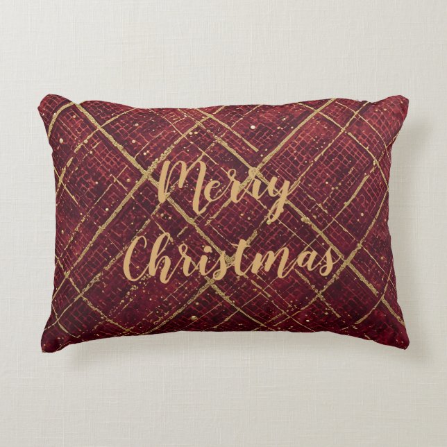 Gold Red Cross Pattern, Gold Merry Christmas Dekokissen (Vorderseite)