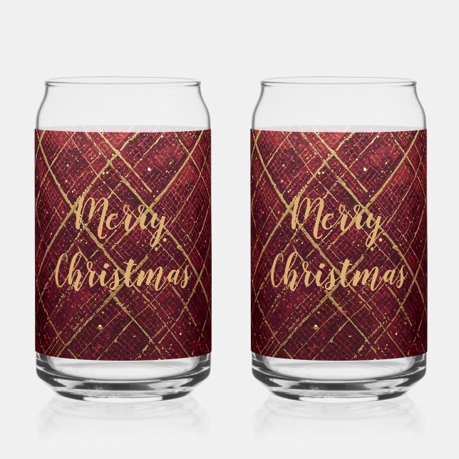 Gold Red Cross Pattern, Gold Merry Christmas , Dosenglas (Vorderseite)