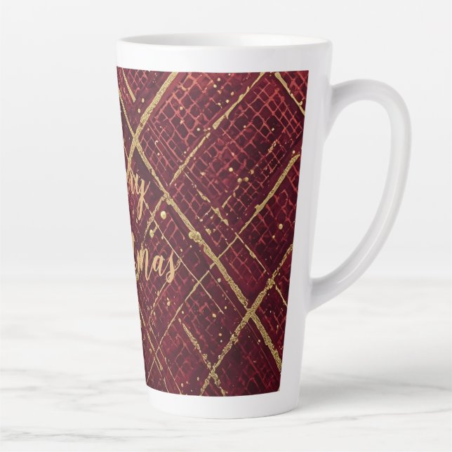 Gold Red Cross Pattern, Gold Merry Christmas , Milchtasse (Rechts)