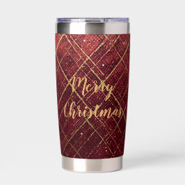 Gold Red Cross Pattern, Gold Merry Christmas , Thermobecher