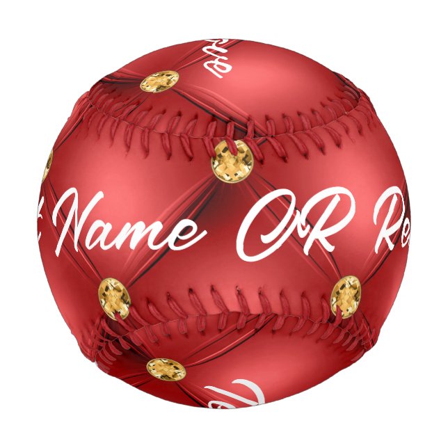 Gold Red Diamond Tufliter Leder Textname Baseball (Vorderseite)
