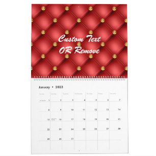 Gold Red Diamonds Tufted Leather Calendrier du tex