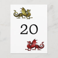 Gold Red Dragon Tischnummer Postcard