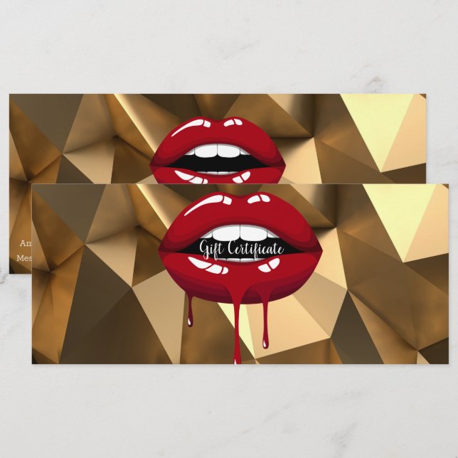 Gold Red Drilling Lips Makeup Geschenkgutschein Einladung (Vorne/Hinten)