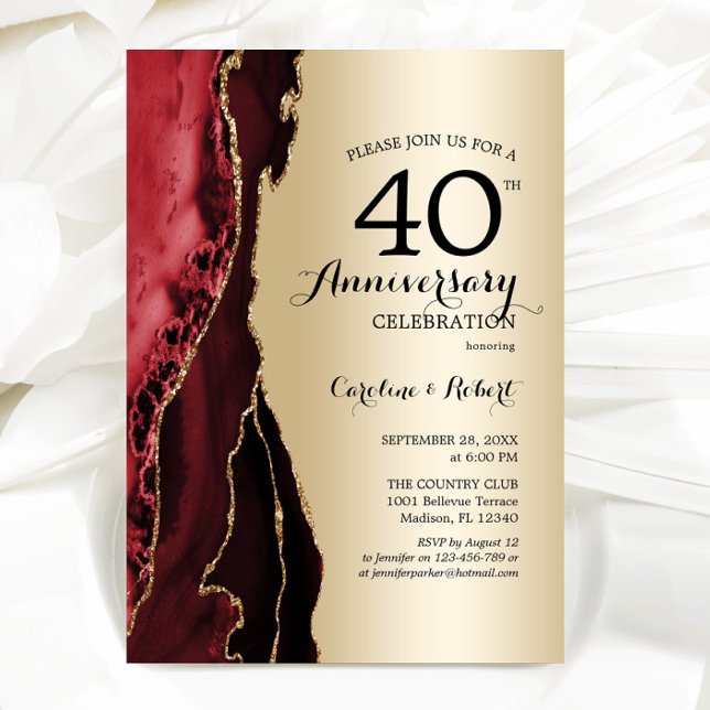 Gold Red Elegant 40 Jahre Jubiläum Einladung (Von Creator hochgeladen)