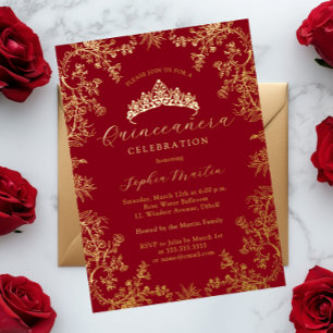 Gold Red Elegant Vintag Quinceanera Folieneinladung