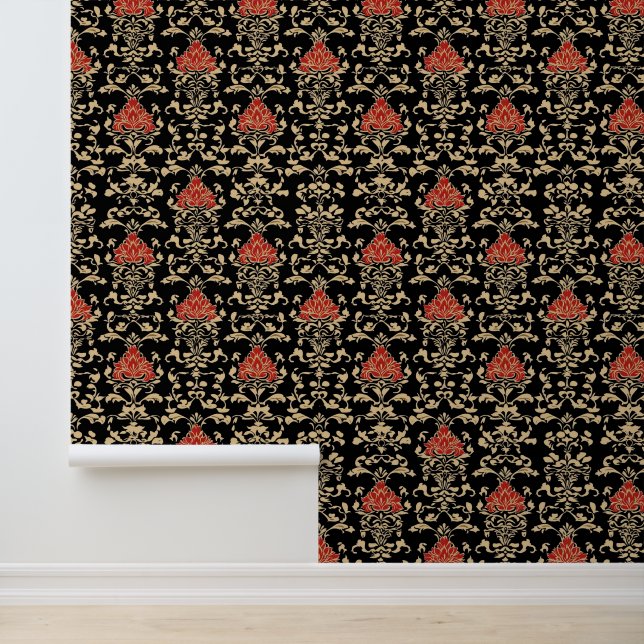 Gold Red Elegante Muster Tapete (Anwendung)