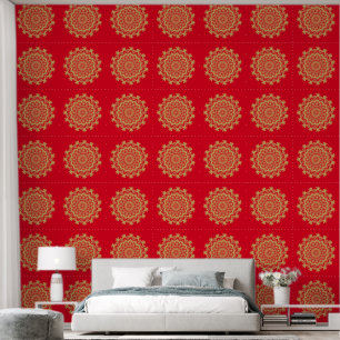 Gold Red Floral Abstrakt Mandala Tapete