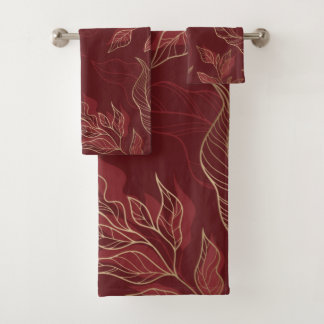 Gold Red Floral Badhandtuch Set