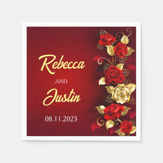 Gold Red Floral Modern Boho Serviette (Vorderseite)