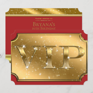 Gold & Red Glamour VIP-Party-Eintrittskarte Einladung