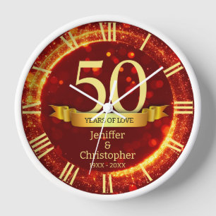 Gold & Red Glitter Edit Jahr Hochzeitsjubiläum Uhr