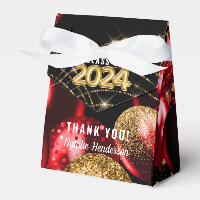 Gold Red Glitzer Balloons Graduation Party Geschenkschachtel (Vorderseite)