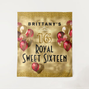 Gold Red Glitzer Balloons Royal Sweet 16 Tapestry Wandteppich
