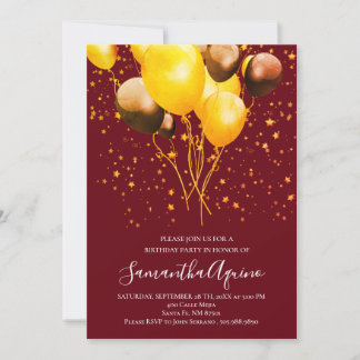 Gold & Red Gold Balloons Star Confetti Geburtstag Einladung