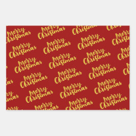 Gold Red Green frohe Weihnachten glückliche Ferien Geschenkpapier Set