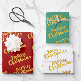 Gold Red Green frohe Weihnachten glückliche Ferien Geschenkpapier Set