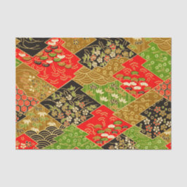 Gold Red Green japanische Kimono Floral Decoupage Seidenpapier