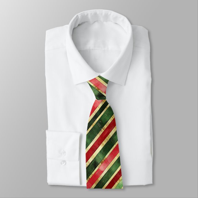 Gold Red Green Striped Christmas Krawatte (Gebunden)