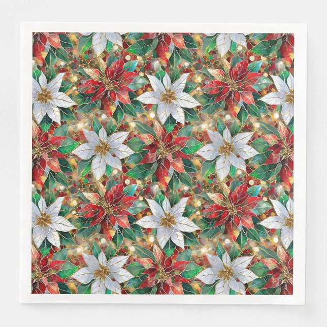 Gold Red Green White Poinsettia Serviette (Vorderseite)