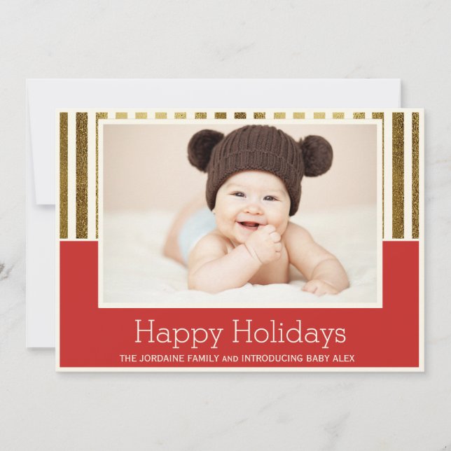 Gold Red Happy Holidays Photo Baby Faire-part (Devant)