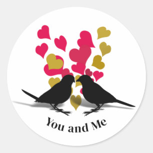 Gold Red Hearts Love Birds Valentine Runder Aufkleber