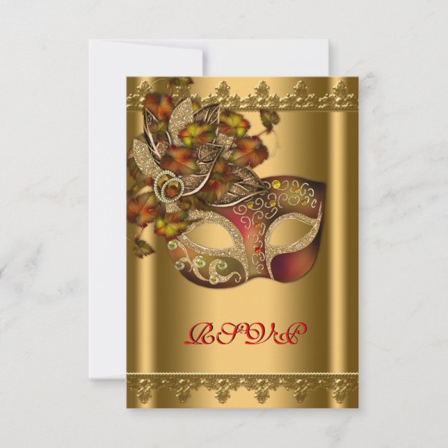 Gold Red Mask Gold Red Masquerade Party RSVP (Devant)
