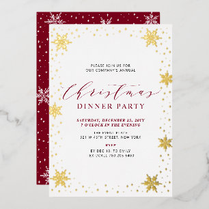 Gold & Red Modern Weihnachtsfest Abendessen Party Folieneinladung