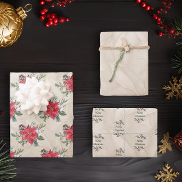 Gold, Red Poinsettia Urlaub Geschenkpapier Set