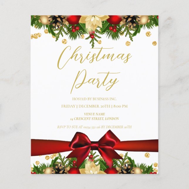 Gold Red Ribbon Glitzer Weihnachten Unternehmen Flyer (Vorne)