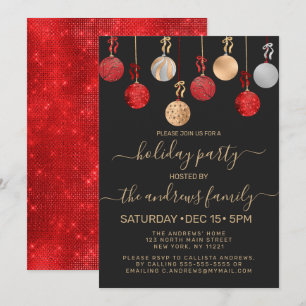 Gold Red Silver Glitzer Hanging Ornament Holiday Einladung