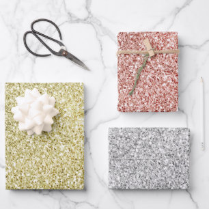 Gold Red Silver Glitzy Glitzer Sparkle Geschenkpapier Set