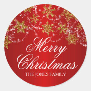 Gold & Red Snowflake Weihnachtsaufkleber Runder Aufkleber