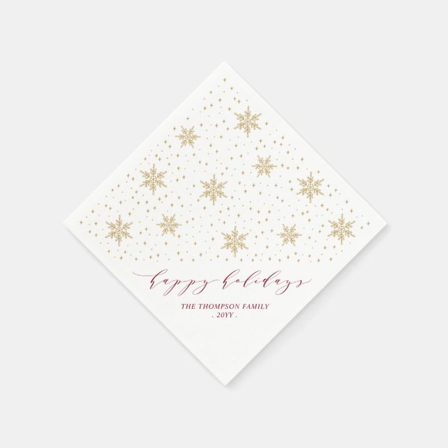 Gold & Red Snowflakes Weihnachtsfeier Serviette (Ecke)
