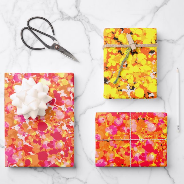 Gold Red Splatted Paint Geschenkpapier Set (Vorderseite)
