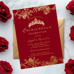 Gold Red Vintag Elegante Quinceanera Folieneinladung